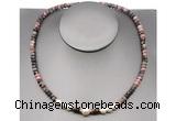 CFN216 4*6mm faceted rondelle rhodonite & potato white freshwater pearl necklace