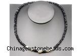 CFN219 4*6mm faceted rondelle black labradorite & potato white freshwater pearl necklace