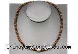 CFN222 4*6mm faceted rondelle yellow tiger eye & potato white freshwater pearl necklace