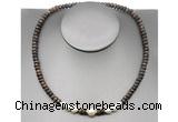 CFN223 4*6mm faceted rondelle bronzite & potato white freshwater pearl necklace