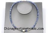 CFN228 4*6mm faceted rondelle blue spot stone & potato white freshwater pearl necklace