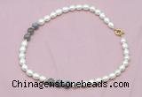 CFN317 9 - 10mm rice white freshwater pearl & labradorite necklace wholesale