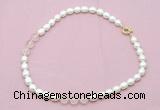 CFN322 9 - 10mm rice white freshwater pearl & rose quartz necklace wholesale