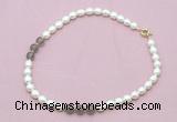 CFN343 9 - 10mm rice white freshwater pearl & grey agate necklace wholesale