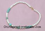 CFN505 Potato white freshwater pearl & amazonite necklace, 16 - 24 inches