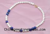 CFN507 Potato white freshwater pearl & lapis lazuli necklace, 16 - 24 inches