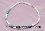 CFN509 Potato white freshwater pearl & blue sea sediment jasper necklace, 16 - 24 inches