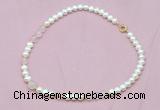 CFN517 9mm - 10mm potato white freshwater pearl & rose quartz necklace