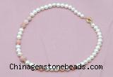 CFN518 9mm - 10mm potato white freshwater pearl & pink opal necklace