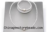 CFN601 4mm faceted round white moonstone & potato white freshwater pearl jewelry set
