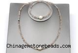 CFN603 4mm faceted round rainbow moonstone & potato white freshwater pearl jewelry set