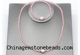 CFN605 4mm faceted round rose quartz & potato white freshwater pearl jewelry set