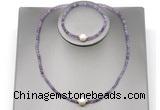 CFN606 4mm faceted round amethyst & potato white freshwater pearl jewelry set