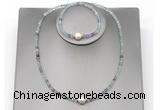 CFN609 4mm faceted round fluorite & potato white freshwater pearl jewelry set