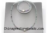 CFN609 4mm faceted round fluorite & potato white freshwater pearl jewelry set