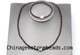 CFN614 4mm faceted round garnet & potato white freshwater pearl jewelry set