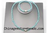 CFN615 4mm faceted round amazonite & potato white freshwater pearl jewelry set