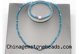CFN616 4mm faceted round apatite & potato white freshwater pearl jewelry set