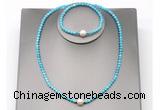 CFN617 4mm faceted round turquoise & potato white freshwater pearl jewelry set