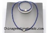 CFN618 4mm faceted round lapis lazuli & potato white freshwater pearl jewelry set