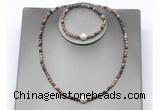 CFN631 4mm faceted round rhodonite & potato white freshwater pearl jewelry set