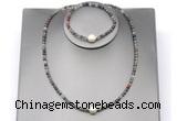 CFN636 4mm faceted round African bloodstone & potato white freshwater pearl jewelry set