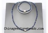 CFN643 4mm faceted round sodalite & potato white freshwater pearl jewelry set