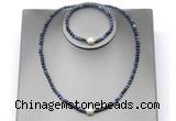 CFN644 4mm faceted round dumortierite & potato white freshwater pearl jewelry set