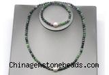 CFN645 4mm faceted round ruby zoisite & potato white freshwater pearl jewelry set