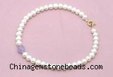 CFN701 9mm - 10mm potato white freshwater pearl & lavender amethyst necklace