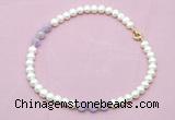 CFN702 9mm - 10mm potato white freshwater pearl & lavender amethyst necklace