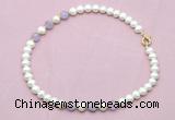 CFN703 9mm - 10mm potato white freshwater pearl & lavender amethyst necklace