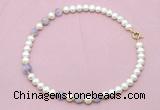 CFN707 9mm - 10mm potato white freshwater pearl & lavender amethyst necklace