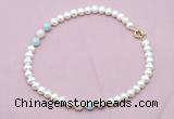 CFN717 9mm - 10mm potato white freshwater pearl & morganite necklace