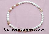 CFN718 9mm - 10mm potato white freshwater pearl & moonstone necklace