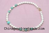 CFN722 9mm - 10mm potato white freshwater pearl & amazonite necklace