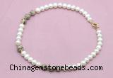 CFN752 9mm - 10mm potato white freshwater pearl & feldspar necklace