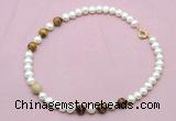 CFN766 9mm - 10mm potato white freshwater pearl & yellow tiger eye necklace