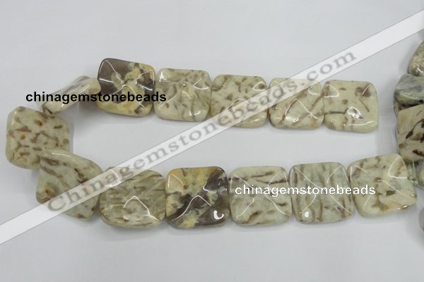 CFS208 30*30mm wavy square natural feldspar gemstone beads