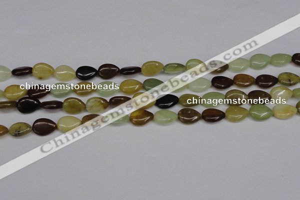 CFW120 15.5 inches 10*14mm flat teardrop flower jade gemstone beads