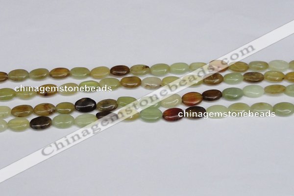 CFW125 15.5 inches 10*14mm flat oval flower jade gemstone beads