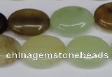 CFW129 15.5 inches 15*20mm flat oval flower jade gemstone beads