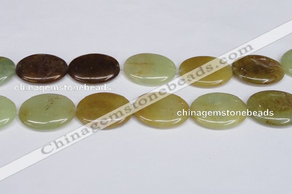 CFW132 15.5 inches 30*40mm flat oval flower jade gemstone beads