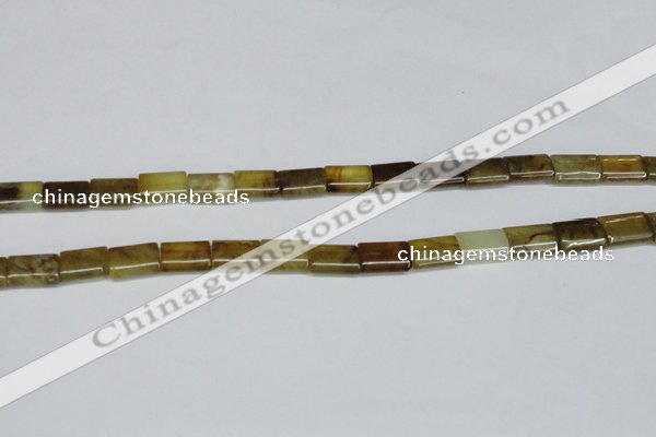 CFW141 15.5 inches 10*14mm flat tube flower jade gemstone beads