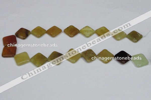 CFW159 15.5 inches 16*16mm diamond flower jade gemstone beads