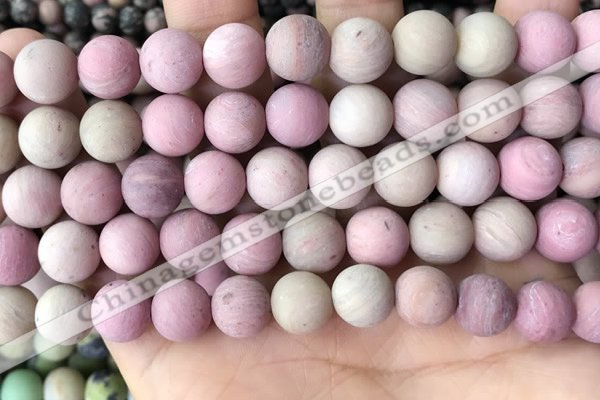 CFW38 15.5 inches 10mm round matte pink wooden jasper beads