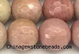 CFW63 15 inches 12mm faceted round pink wooden jasper beads
