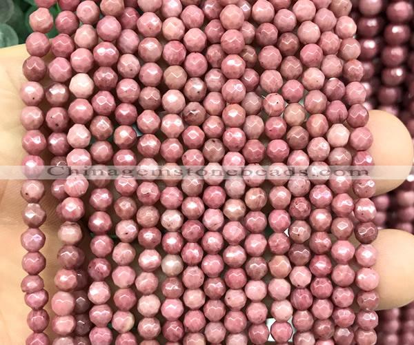 CFW76 15 inches 4mm faceted round pink wooden jasper beads