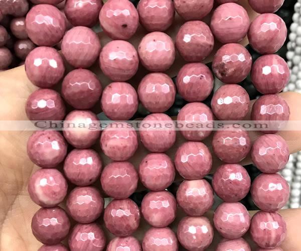 CFW80 15 inches 12mm faceted round pink wooden jasper beads