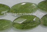 CGA104 15.5 inches 15*30mm faceted oval natural green garnet beads